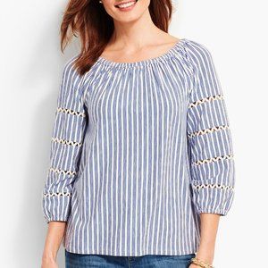 Talbots Petites Striped Scoop-Neck Top with Ric Rac Trim Size Medium Petite NWOT